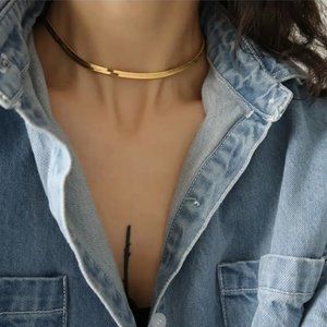 NEW Gold Stainless Steel Snake Bone Necklace